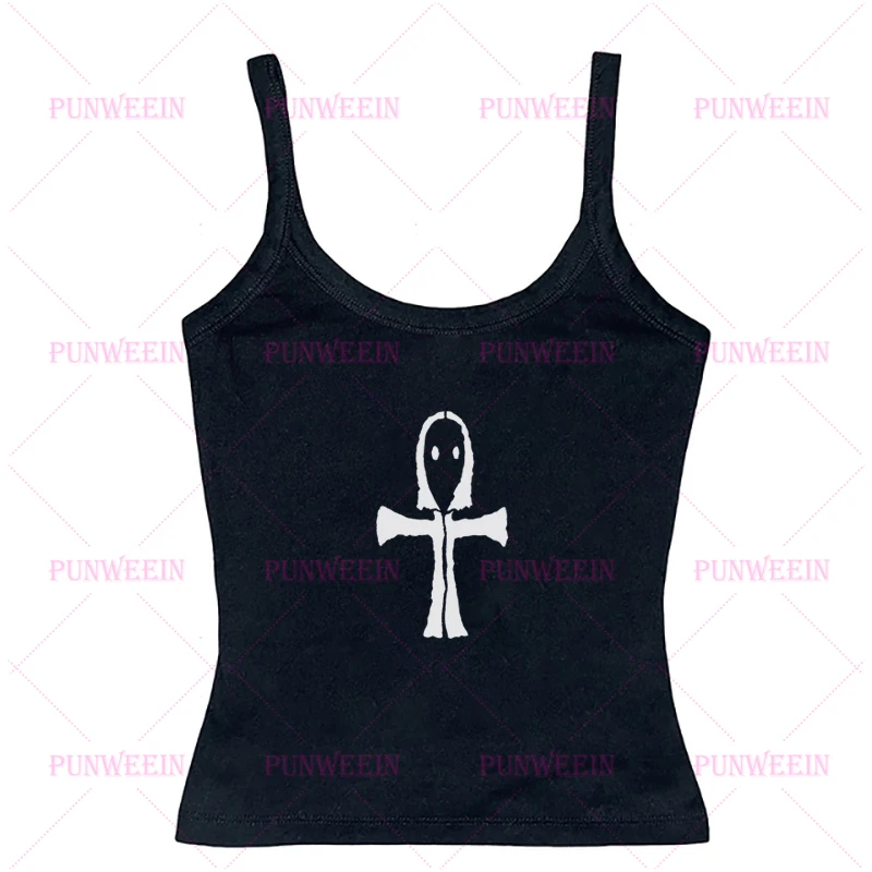 Cross Goth Punk Rock Heavy metal Graphic Death Print Camisole 90s Y2k Grunge Crop Top Vintage Emogirl Corset Tank Top Streetwear