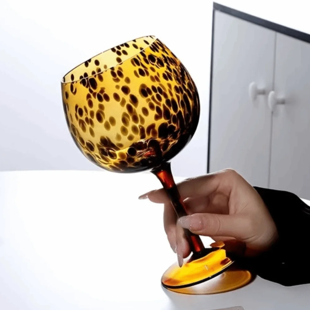 Elegant Vintage Amber Leopard Goblet Glass Heat-resistant Drink Cup Art Style Lightweight Leopard Spot Highball Glass Bar