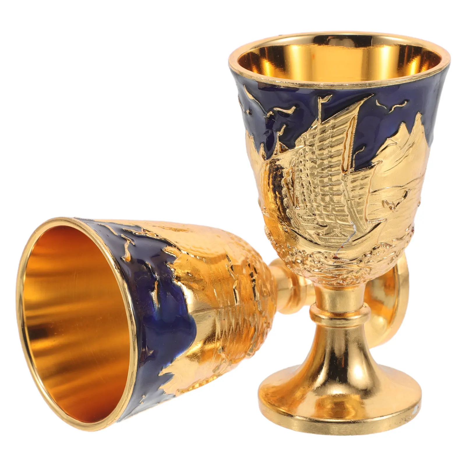 2Pcs Vintage Alloy Goblet Set Retro Chalice Drinking Glasses for Whiskey Wine Cocktails Wedding Party Home Decor Rituals