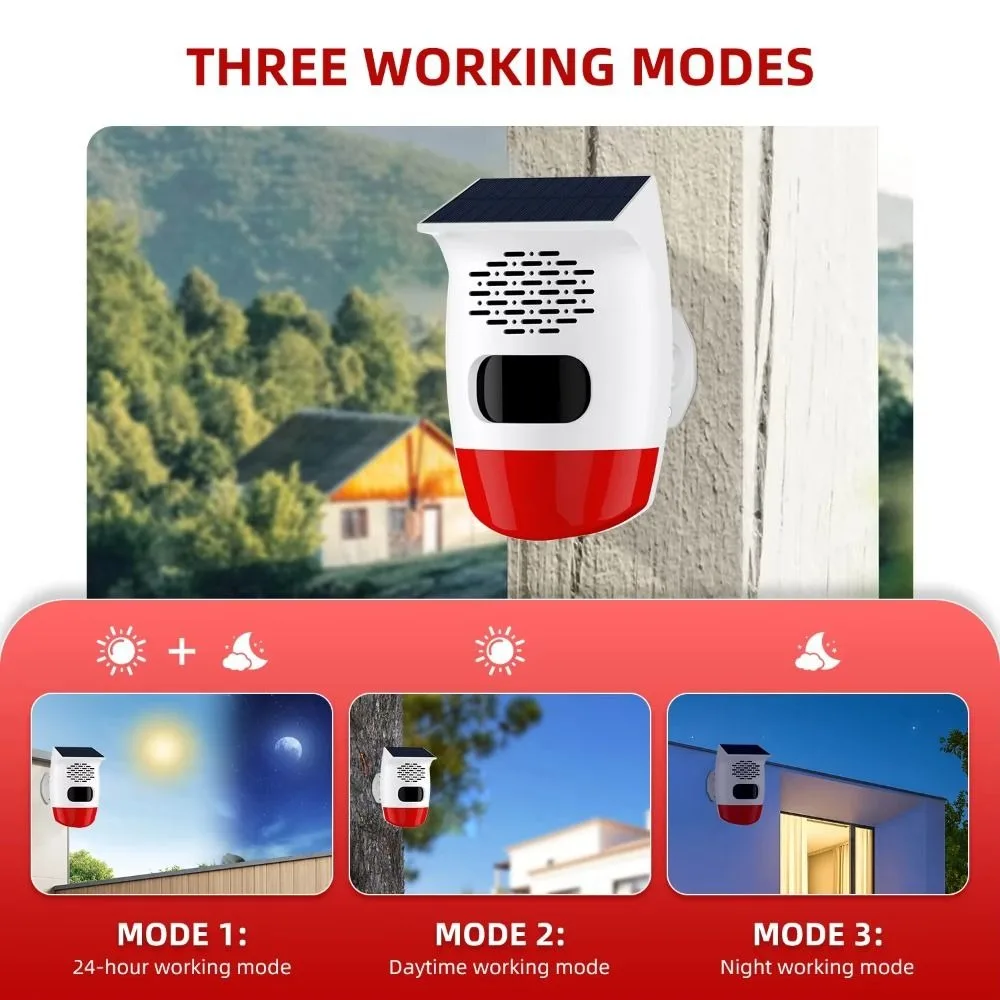 Waterproof Solar Alarm Rechargeable Portable Solar Charging Alarm Animal Deterrent Multifunctional Solar Lamps Garden Protection