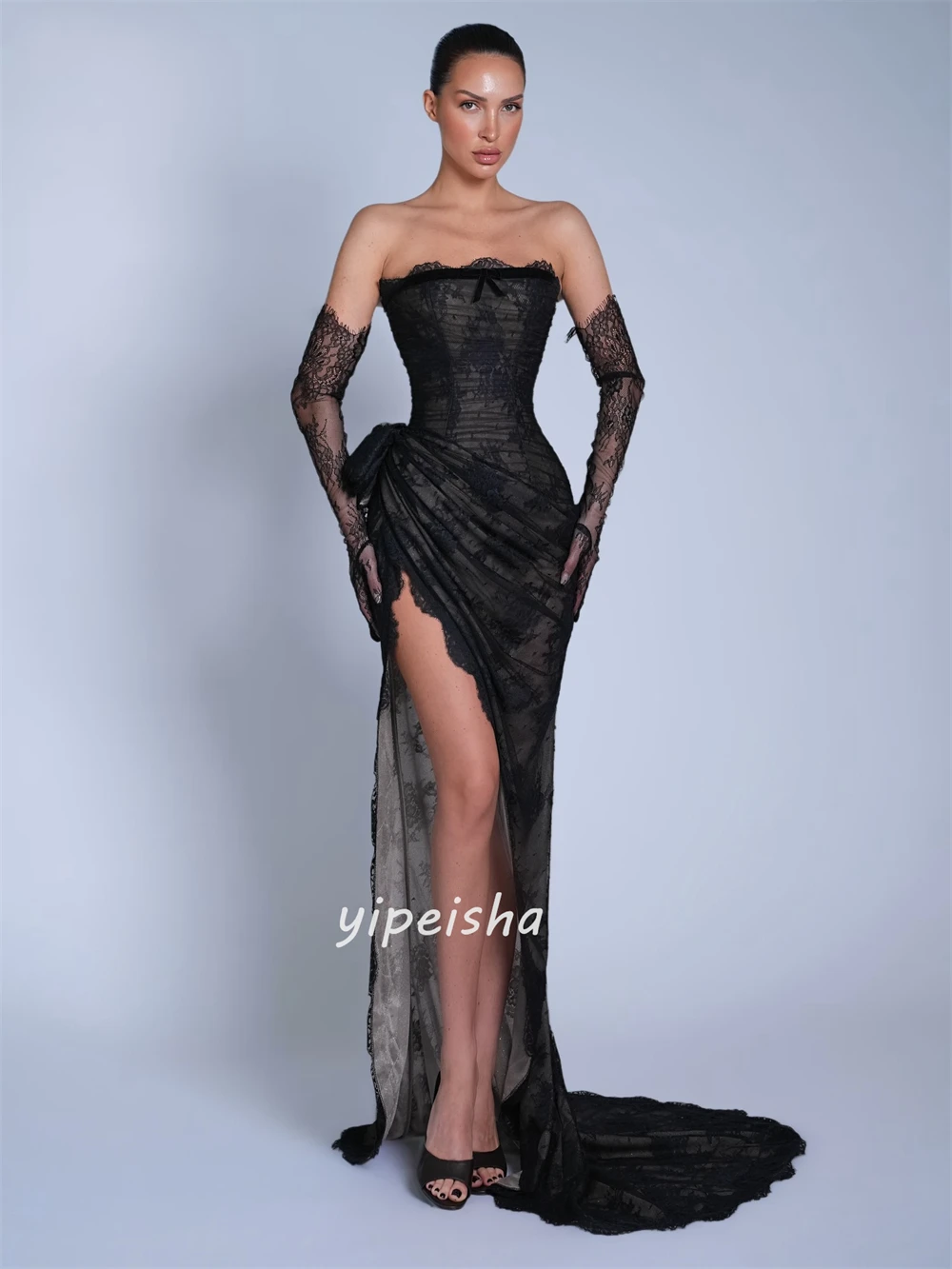 Personalizado estilo moderno sexy renda ruched plissado sereia sem alças vestidos longos sob medida vestidos de ocasião de alta qualidade combinando