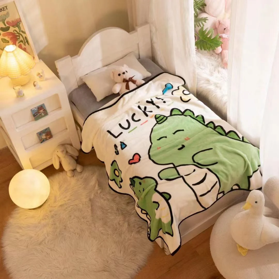 100x140cm Soft Plush Cartoon Animal Blanket Fuzzy Fannel Throw Warm Cover Up for Home Camp Bedroom Daily Use Nap