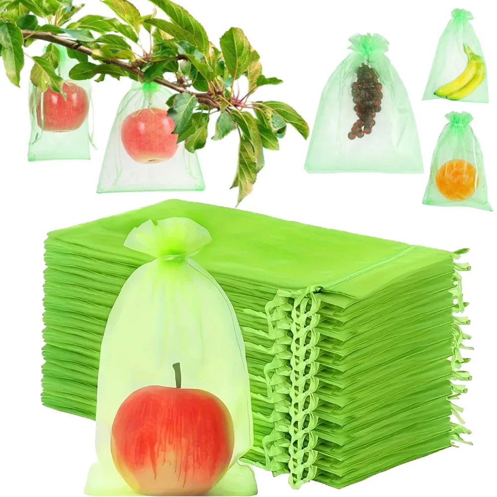 100Pcs Green Protective Bag with Zipper,fruit Trees, Transparent Mesh Barrier for Plants, Perfect for Gardening and Pest Control
