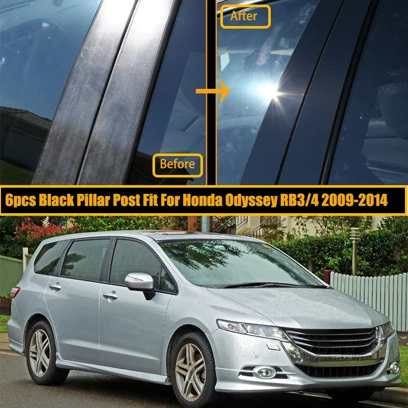 6Pcs Car Door Window Column BC Pillar Post Trim Stickers Cover Accessories For Honda Odyssey RB3/4 2009 2010 2011 2012 2013 2014