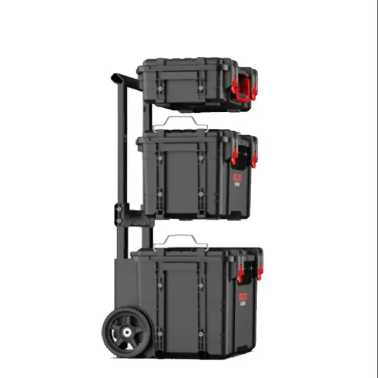 Vertak 3 in 1 Combination Trolley Tool Box With Pull Handle Stackable Rolling Tool Storage Case Set