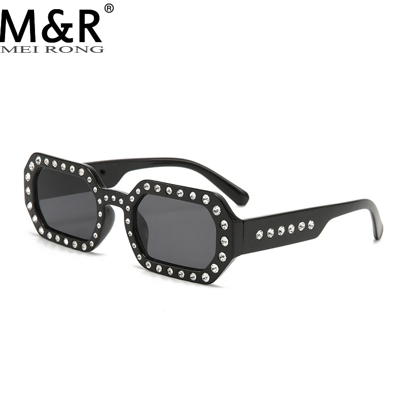 

2023 Fashion New Women's Square Sunglasses Diamond Embedding Wide Leg Eyeglass Street Photo Small Frame Decorative Glasses UV400