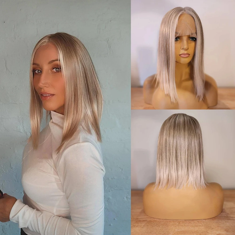 Cosplay Wig for Women Light Platinum Ash Blonde Straight Wig Synthetic Highlights Lace Front Wig Premium Soft Japanese Fibre