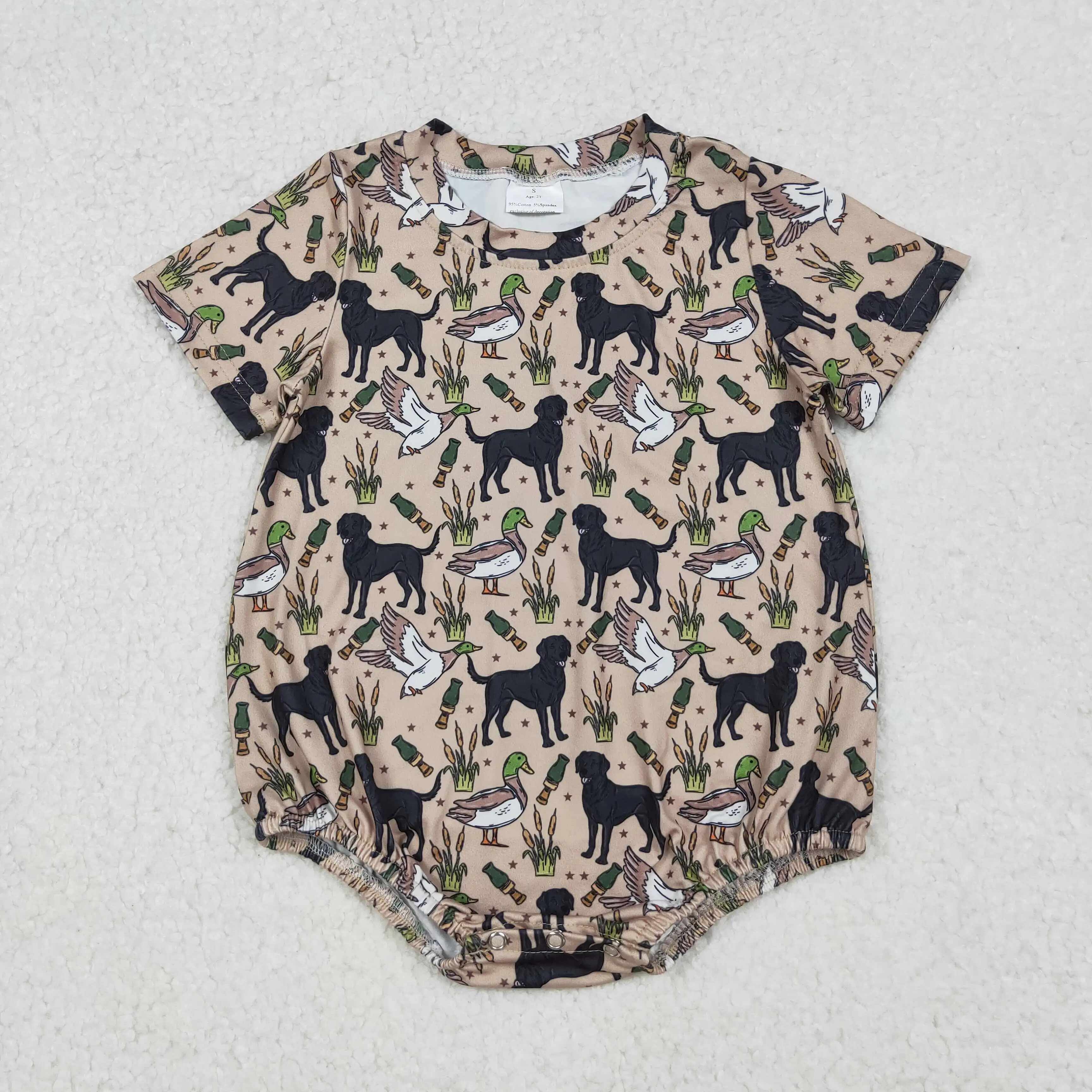 X10.8  Toddle Baby Boy Short Sleeve Hunting Season Duck Dog Romper Wholesale Kids Boutique Clothes Factory Price Romper