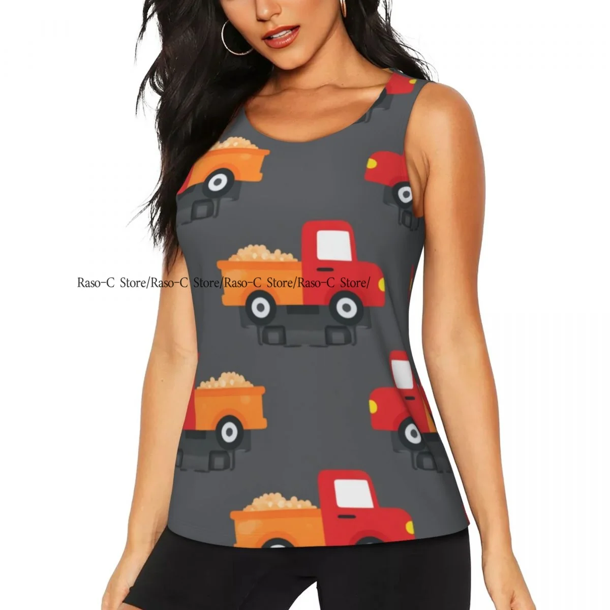 Women Sport tank Tops Loose Yoga Tops Quick Dry Workout Sport Tops Cute Truck Pattern Yoga Shirt