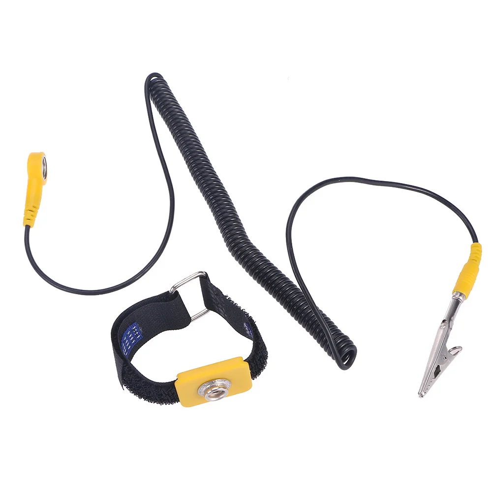 

3 pcs Anti-Static Wrist Strap 7.8 Inch Adjustable Esd Bracelet 98 Inch Coiled Cord Crocodile Clip For Electric Damage Protection