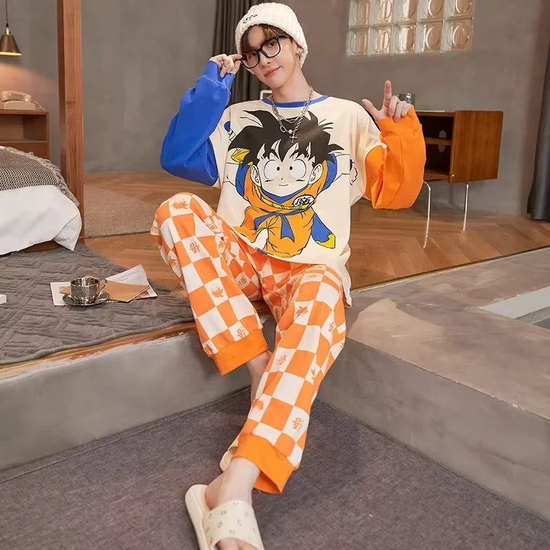 

2026 Cool Dragon Ball Goku Unisex Pajamas Set Long Sleeve Long Pants Breathable Comfy Anime Loungewear