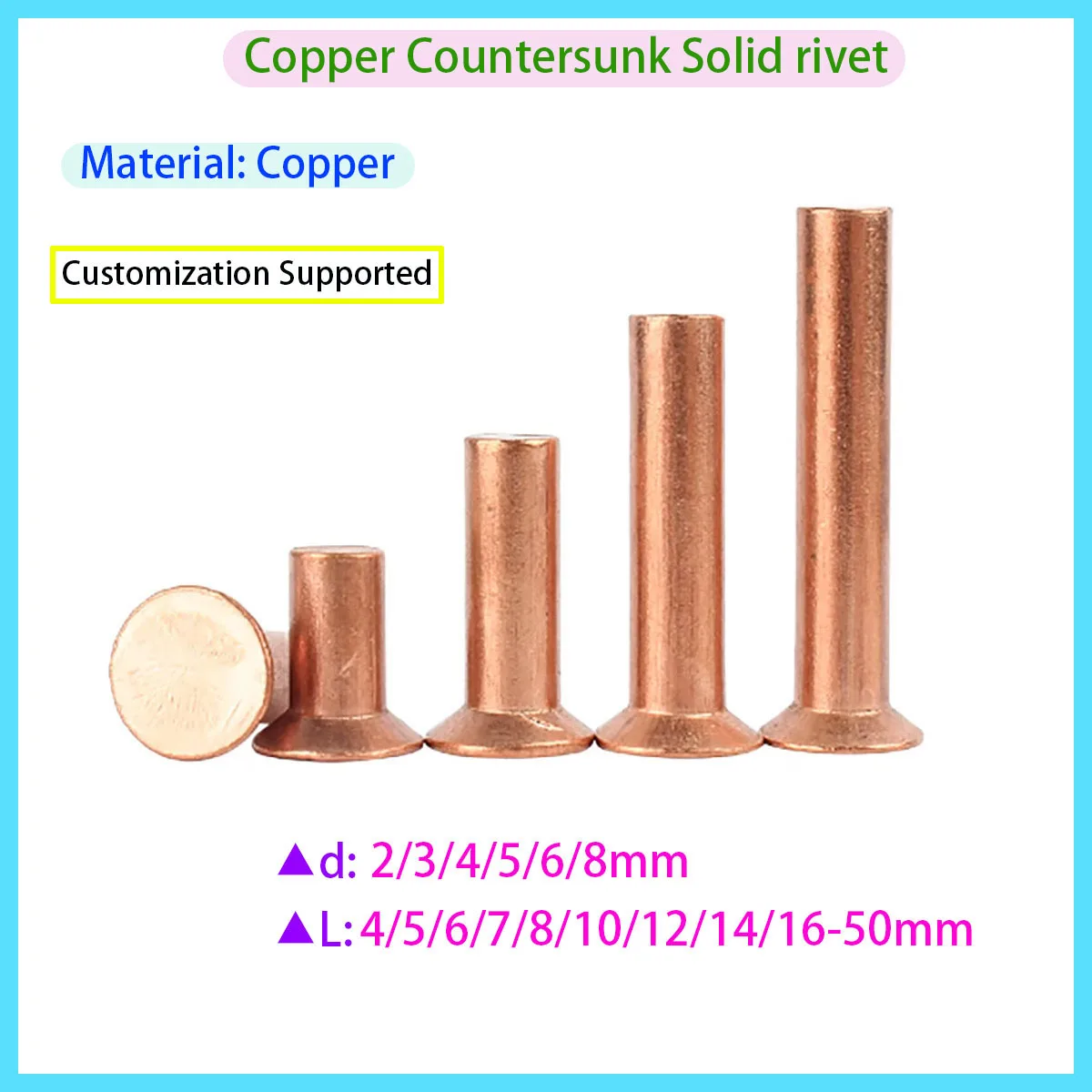 

GB869 Copper Solid Countersunk Rivet M2 M2.5 M3 M4 M5 M6 M8