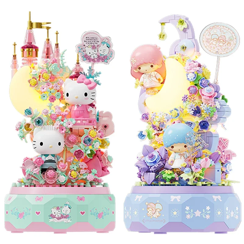 

Новый аниме Sanrio hellokitty Moonlight Love Song Little Twin Stars Eight Music Box Building Block Подарочные женские периферийные устройства