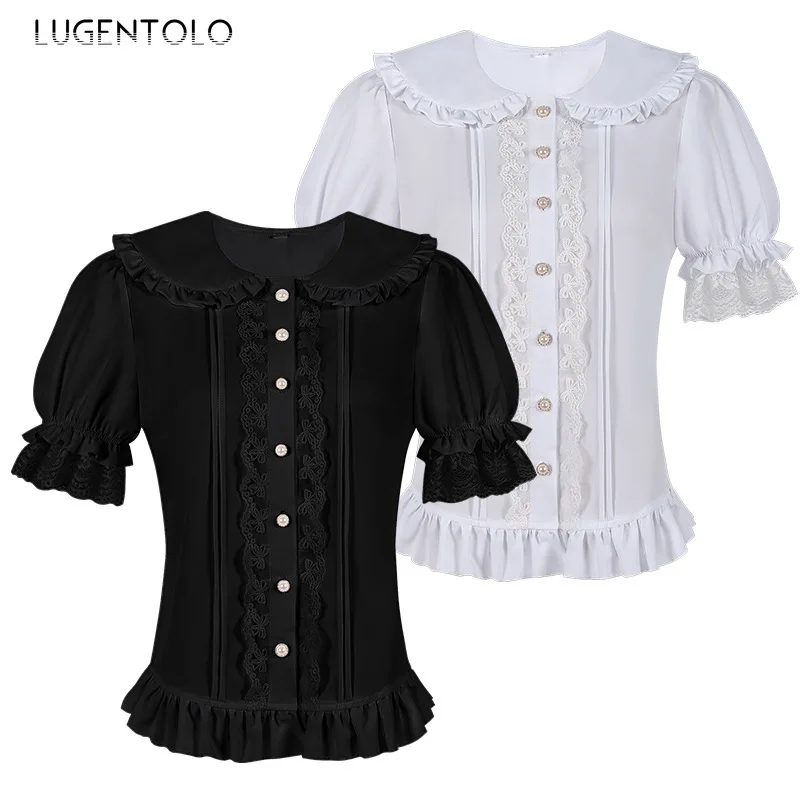 

Women Lolita Shirt Summer Slim Short Puff Sleeve Party Medieval Renaissance Top New Summer Retro Court Victorian Blouses