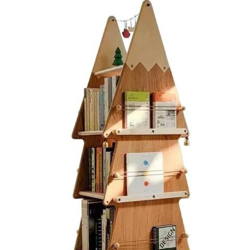 Christmas tree rotating bookshelf 360 degree children's bookcase solid wood living room storage Internet celebrity creative pict