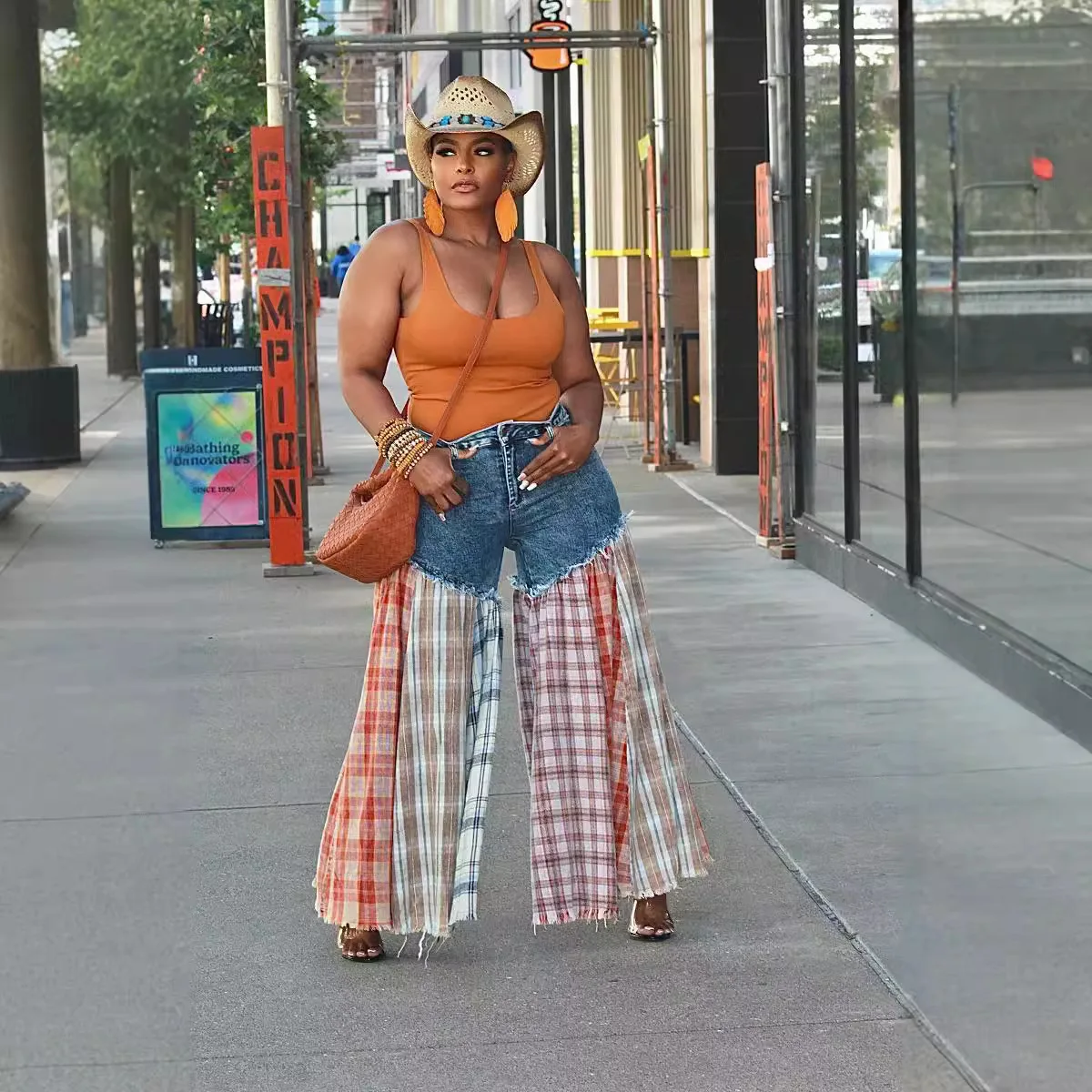 Women's Casual Wide Leg Pants with Patchwork Jeans 2026 Spring Summer Streetwear Pants