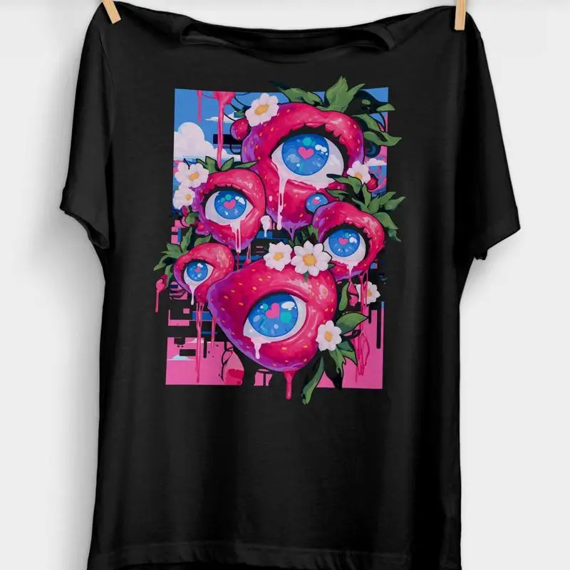 

Футболка Weirdcore Strawberry with Eyeballs Trippy Pastel Goth Dark Cottagecore Одежда Kawaii Gothic Aesthetic Goblincore