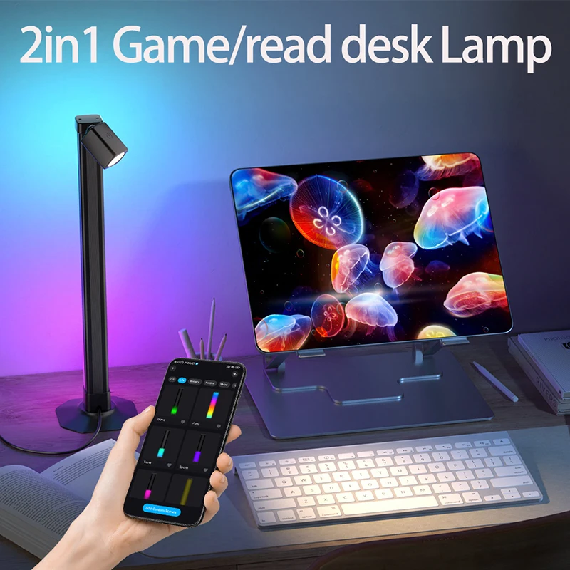 Display-Lichtleiste, RGB-Bildschirm-Lichtleiste, Atmosphärenlicht, Tischleuchte, dimmbar, LED, dynamischer Regenbogeneffekt, einstellbare Helligkeit