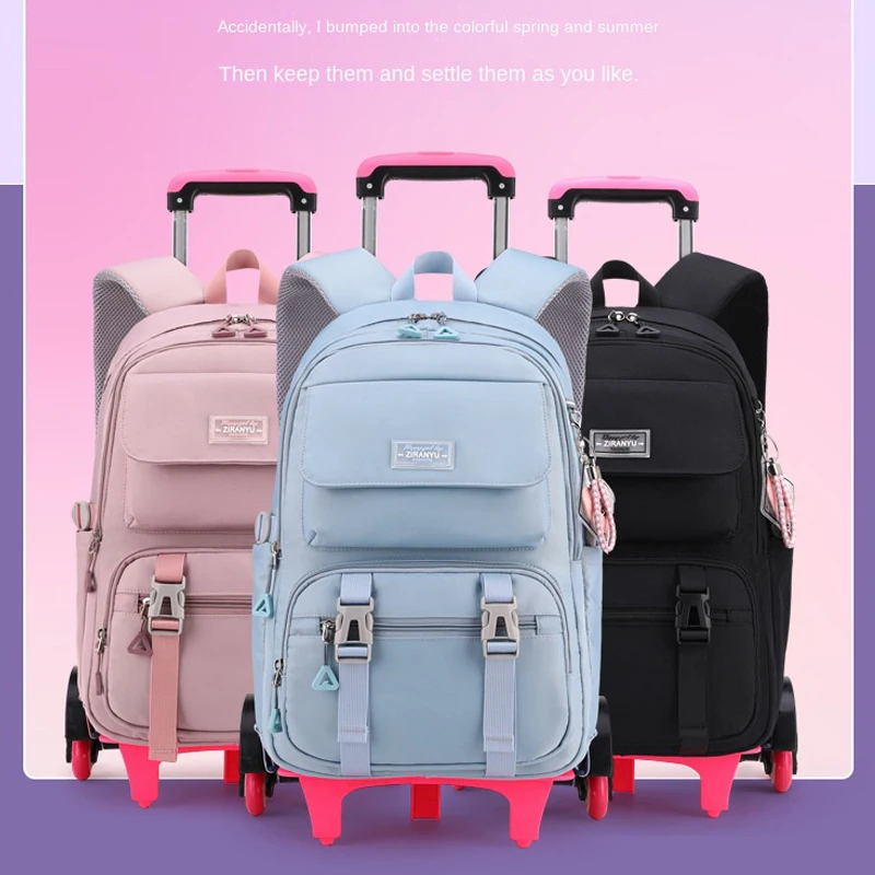 School Backpack with Wheels Trolley School Bag for Teenagers Girls Rolling Backpack Students Children Schoolbag Travel Bags