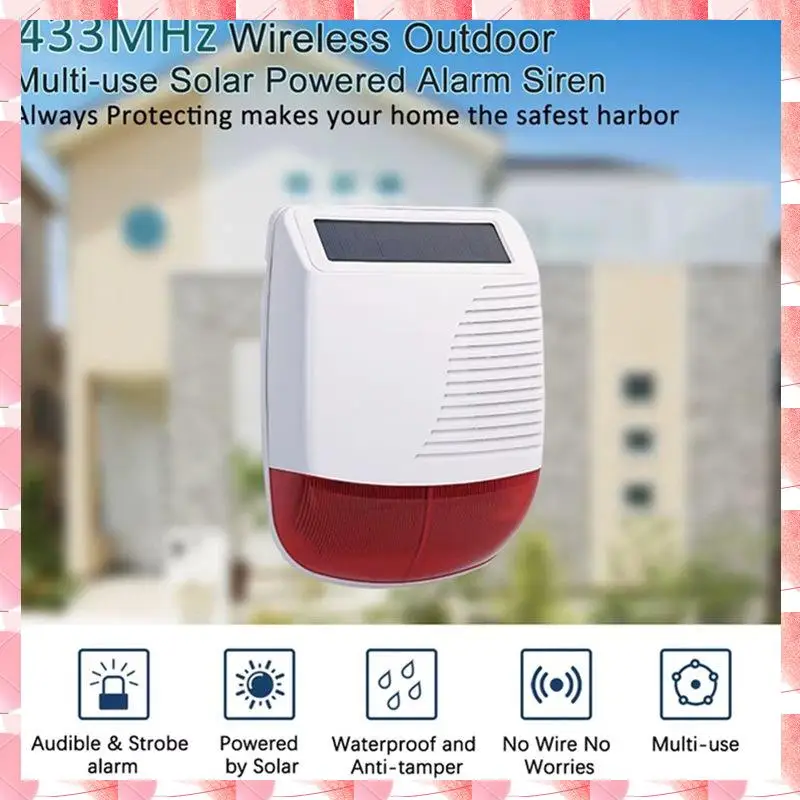JAJA تعمل بالطاقة الشمسية 433 ميجا هرتز اللاسلكية في الهواء الطلق صفارة الإنذار ضوء مقاوم للماء فلاش ستروب لص لأنظمة إنذار أمان المنزل