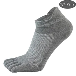 1/4 Pairs Cotton Toe Boat Socks Man Solid Compression Mesh Breathable Sweat-Absorbing Sport Fitness Casual 5 Finger Ankle Socks