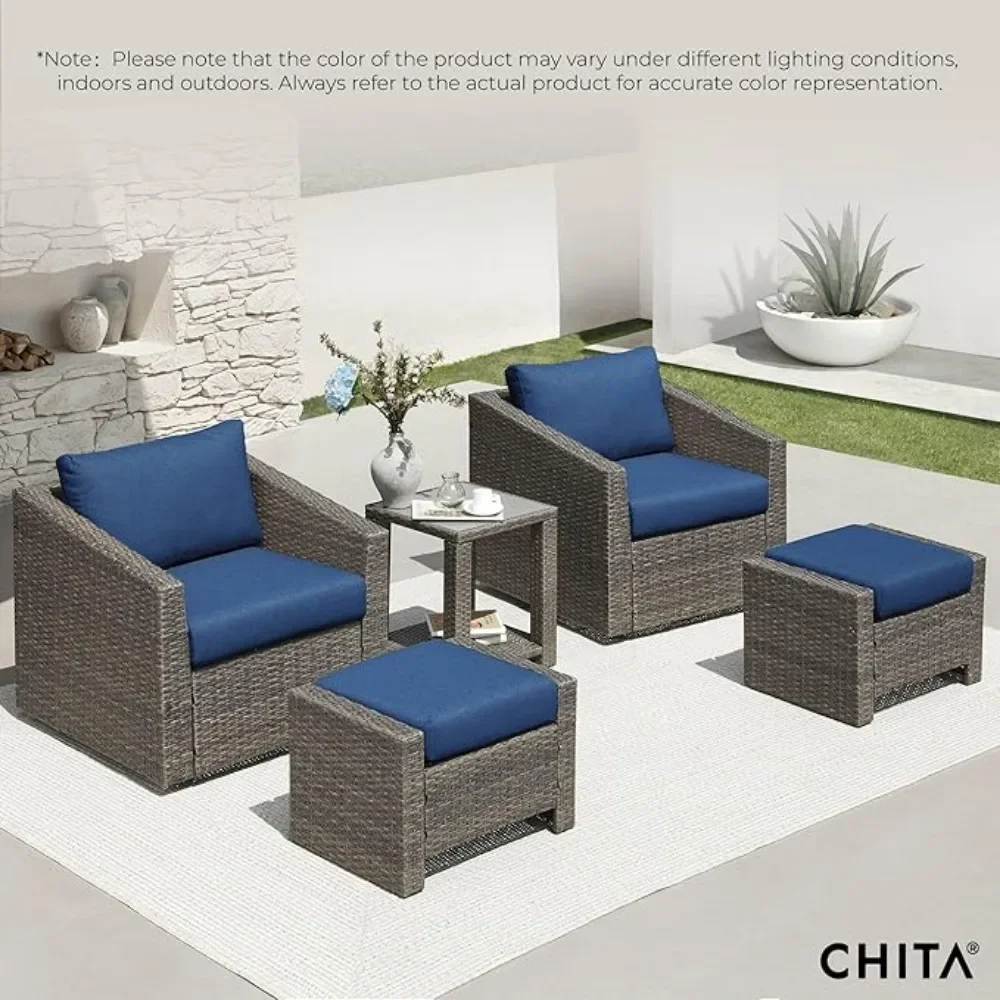 5 Pieces Wicker Patio Furniture Set, Outdoor Conversation Set with 2 Pieces Rattan Swivel Chairs,Garden  Furniture Sets