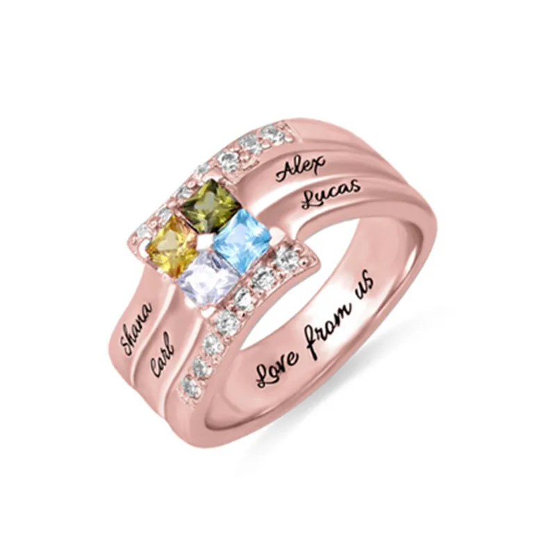 Amxiu Tùy Chỉnh 4 HỌ TÊN Nhẫn Cá Tính Nhẫn Bạc 925 Với Birthstones Lớn Zircon Cho Nữ, Nhẫn Nữ Của Mẹ Tặng