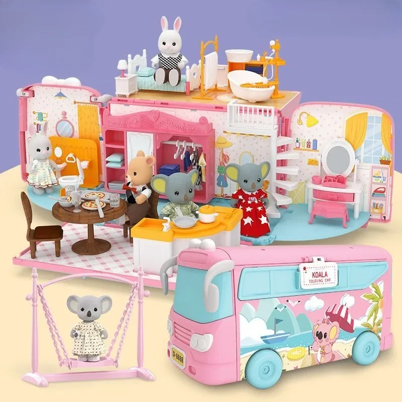 Camper portátil RV Toy Set, Escena de juego de rol, muñeca de conejo, Mini cabina, niña de 3-6 años, regalo de Navidad (con ropa de conejo)