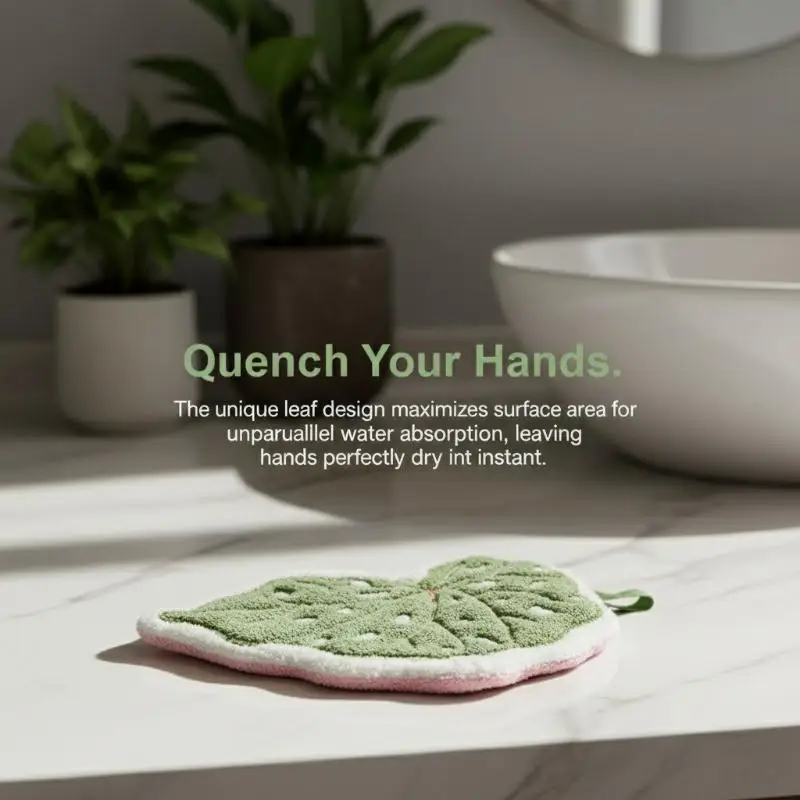 Leaf Hand Towel Soft Absorbent Kitchen Towel Bathroom Hanging Towels Handkerchief Towels Home Wash Hand Towels