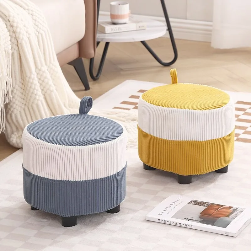 Taburete bajo de tela para el hogar, silla con asa creativa, taburetes de mesa para sala de estar, Banco moderno Simple, otomanas de madera maciza