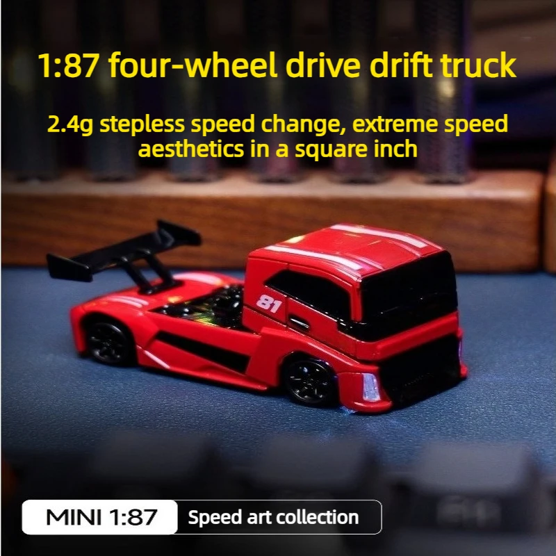 1/87 RC Drift Truck 4WD 2.4GHz Stepless Speed Cool LED Lights Type-C Charging Desktop Game Remote Control Toy For Kids Adults