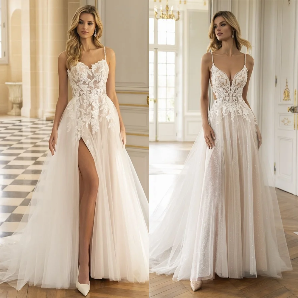

Customized Temperament White Organza Wedding Dress Delicate Strapless Spaghetti Straps Bridal Party Exquisite Robe de mariée