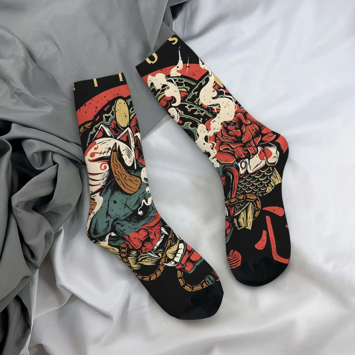 Crazy compression Oni Samurai Japan Sock for Men Harajuku Samurai Seamless Pattern Crew Sock Casual