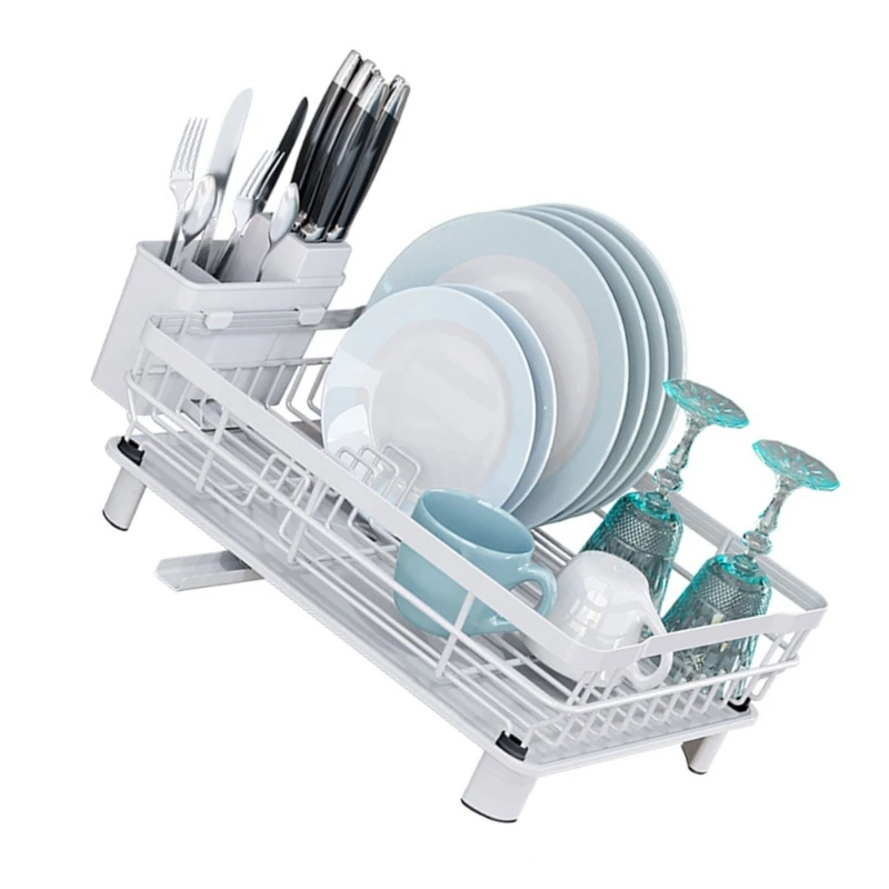 Dish Drying Rack Kitchen Utensils Drainer Rack with Drain Basket Countertop Dinnerware Bowl Storage Rack Tools