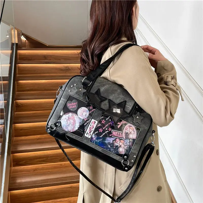 

New Hot Girl Y2k Ulzzang Ita Bag Japanese Transparent Bar Bag Retro Versatile One-shoulder Crossbody Bag Jk Student Handbag