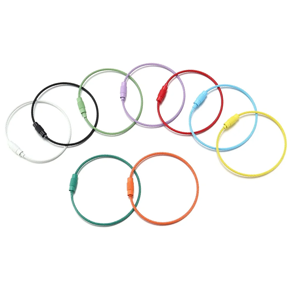 5pcs/lot Stainless Steel Wire Keychains Colored Cable Loop Screw Lock Rope Key Holder DIY Keyring Key Chains Jewelry Making image 6