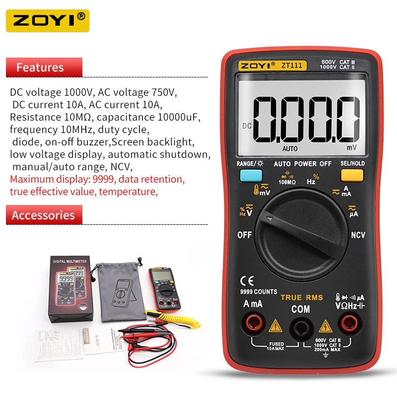Zoyi zt109/111 digitaler Multimeter-Transistor tester Kondensator True-RMS-Tester Kfz-Temperatur diode für elektrische Kapazitäts messer – Detail 3