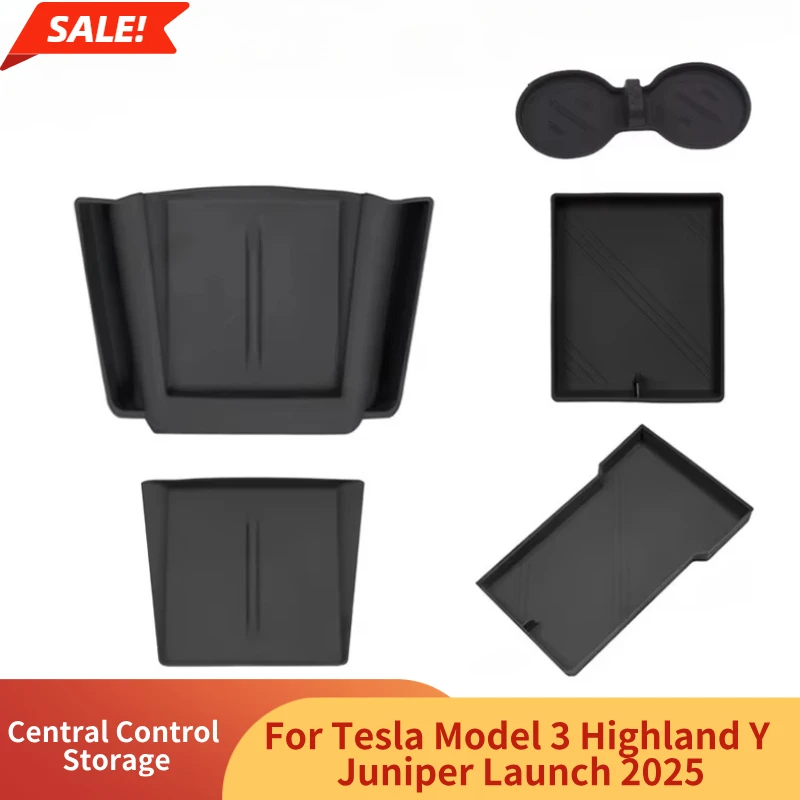 

Центральная панель управления для Tesla Model Y Launch/Juniper/Model 3, беспроводной зарядный ящик Highland Cup, защитный коврик, автомобильные аксессуары