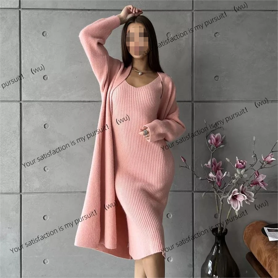

ZOCI-Knitted Dress, Fashion Women's Knitted Long Sleeve Cardigan Long Two-piece Hip Wrap Dress