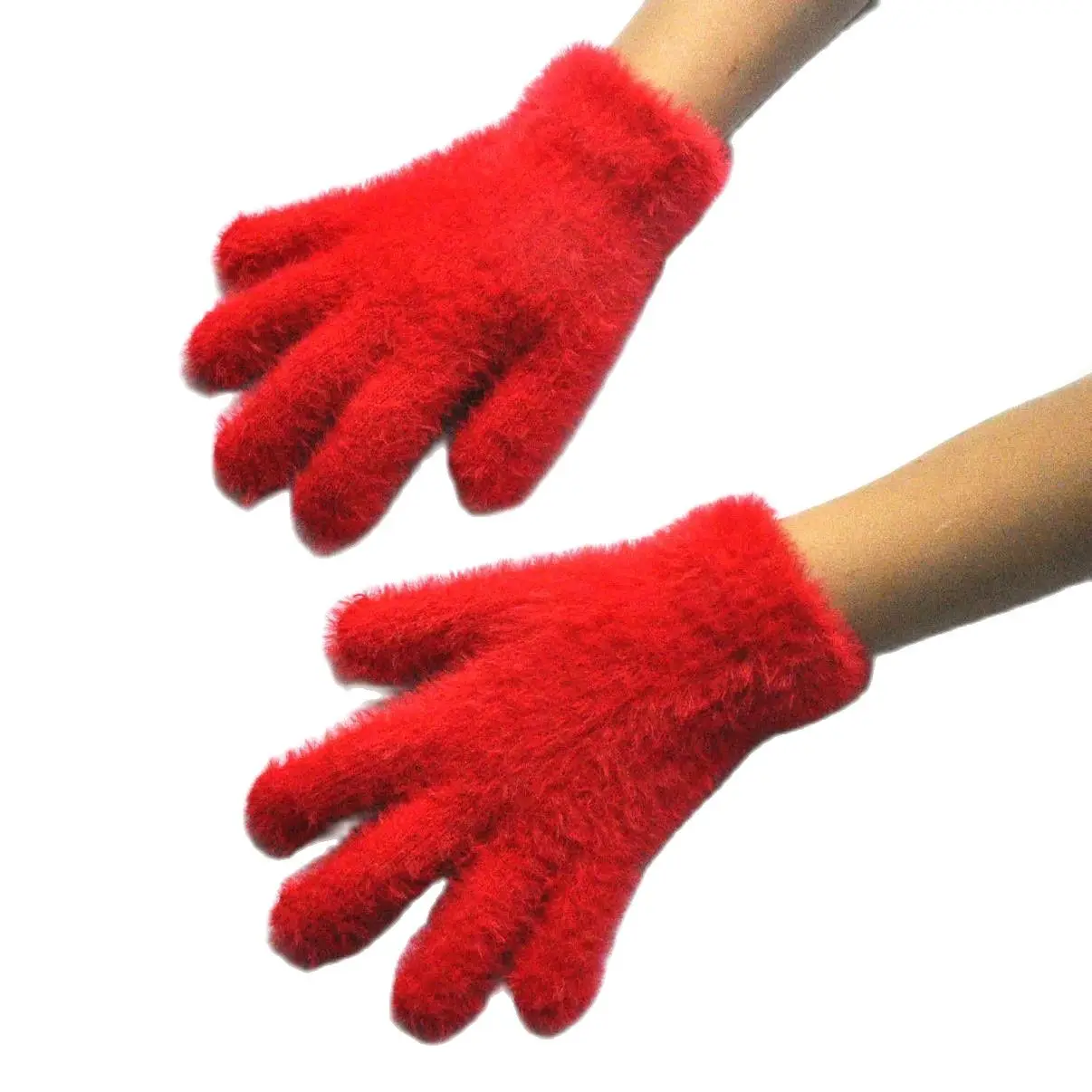 3-6 Years Old Winter Gloves for Child Solid Imitation Mink Hair Five Fingers Mittens Kindergarten Keep Warm Soft Knitting Glove