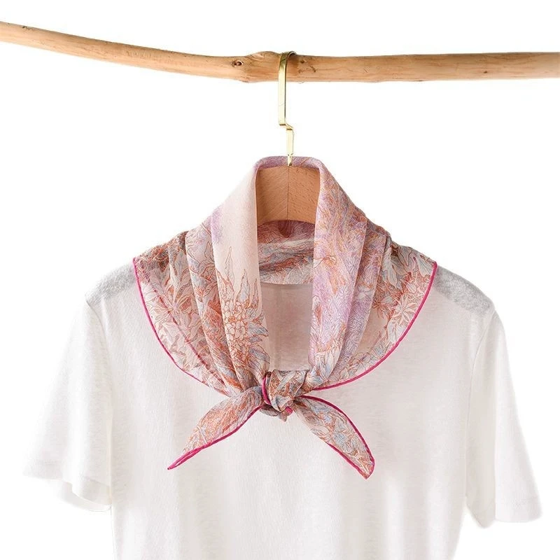 Schal aus 100 % reiner Seide, Damen-Hals-Haarband, Foulard, quadratisches Seiden-Halstuch, Schal, Bandana, 67 x 67 cm