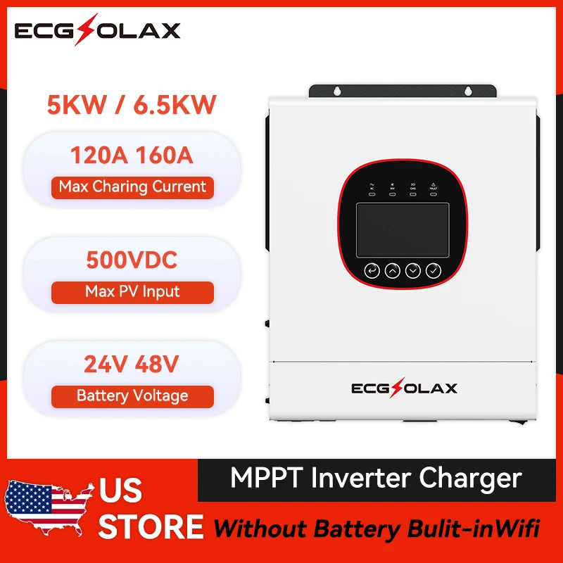 ECGSOLAX 5KW 6.5KW Solar Hybrid Inverter 24V 48V Single-phase 230Vac With MPPT 120A 160A Charger Solar Inverter Built-in WIFI