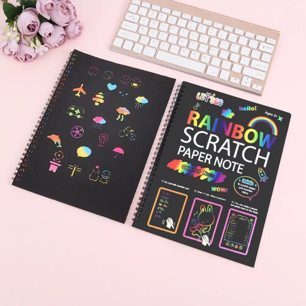 Papel para rascar mágico de arcoíris de dibujos animados DIY con palo de madera libros para colorear pintura juguetes educativos tablero de dibujo para niños
