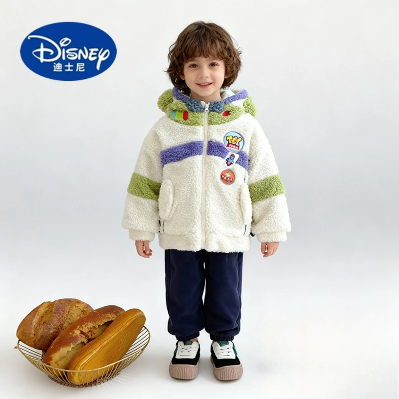 

Disney 2025 Buzz Lightyear Hooded Jacket, Plush Fleece Lined Color Block Coat, Winter Kids Wear