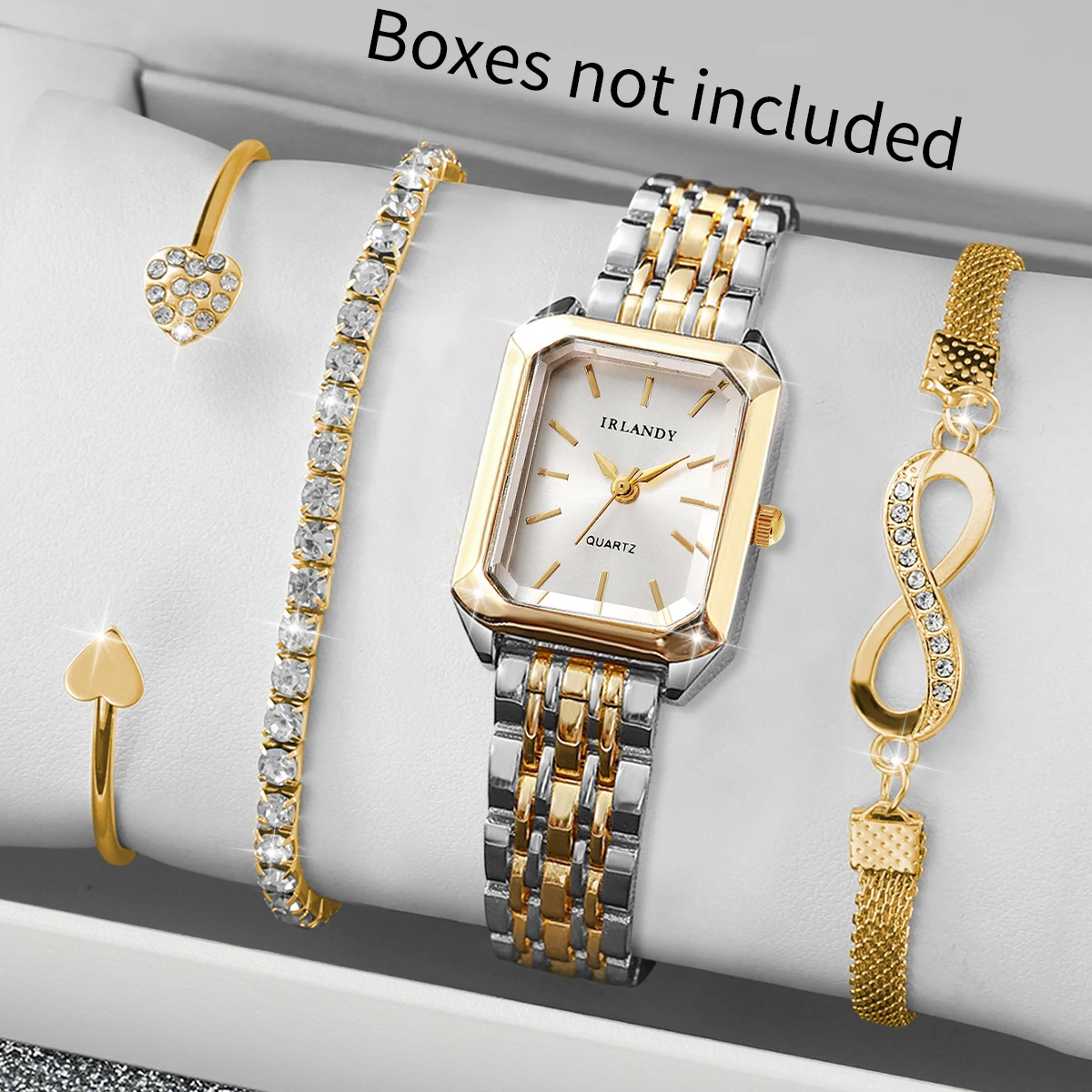 4PCS Elegant Rectangle Women Watches Rhinestone Bracelets Set Fashion Ladies Quartz Wristwatch Reloj Mujer (Without Box)
