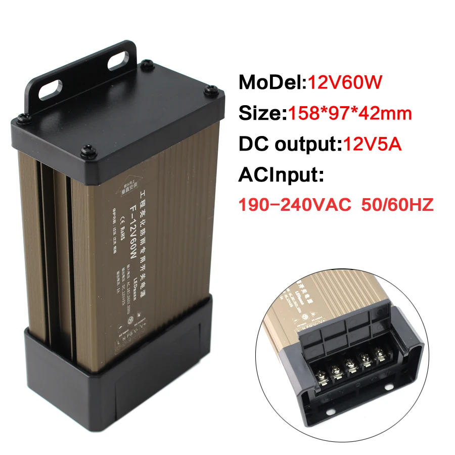 Outdoor Switching Power Supply Rainproof Transformers Output 5V 12V 24V High Power Volt for Led Driver Lighting Waterproof