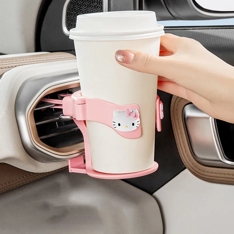 Sanrio Hello Kitty Cartoon Car Cup Holder Kawaii Anime Cute Tea con latte Beverage Coffee Car Air Outlet Cup Stand Toy Gift Girl