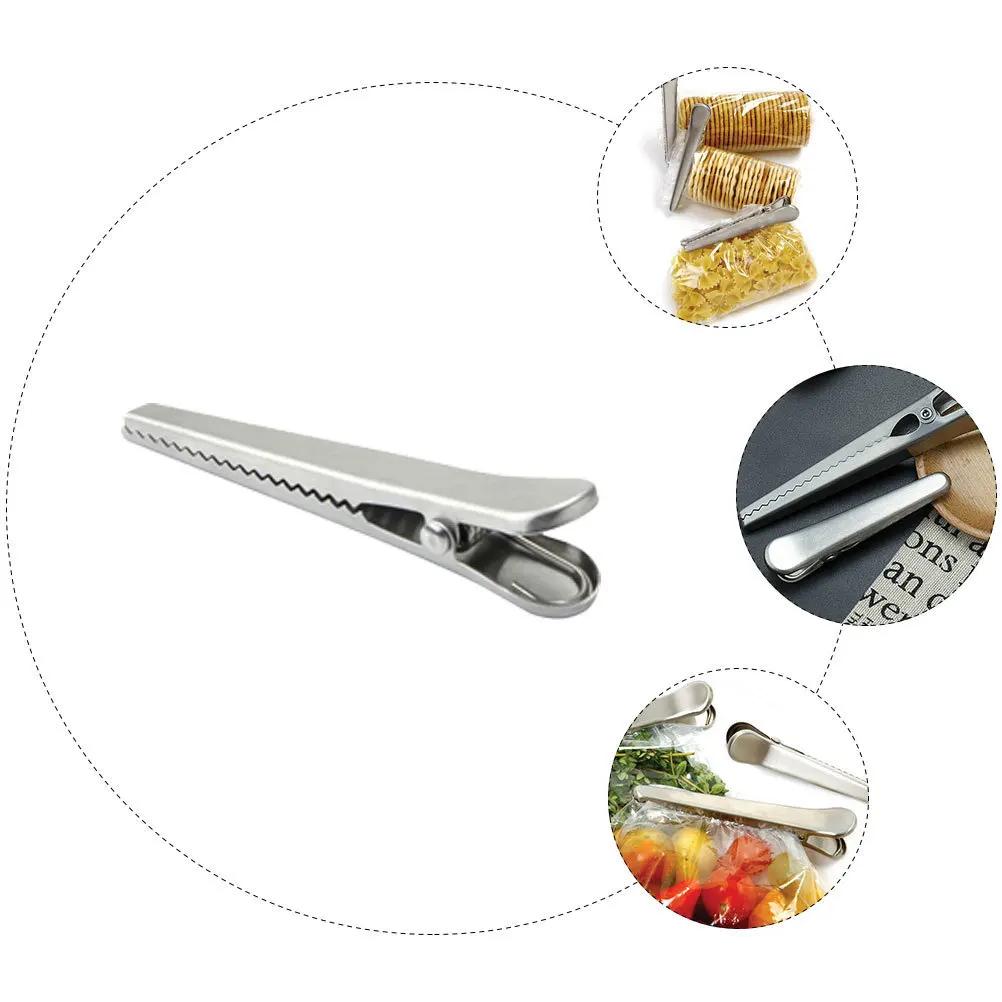 

5pcs Stainless Steel Alligator Sealing For Food Storage Snack Bread Kitchen Organization Office Supplies Bag For Food