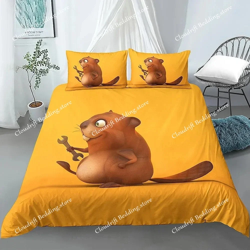 

Cartoon Beaver Duvet Cover King Queen Funny Lovely Animal Bedding Set Kids Girls Wildlife Polyester Comforter Cover Pillowcase