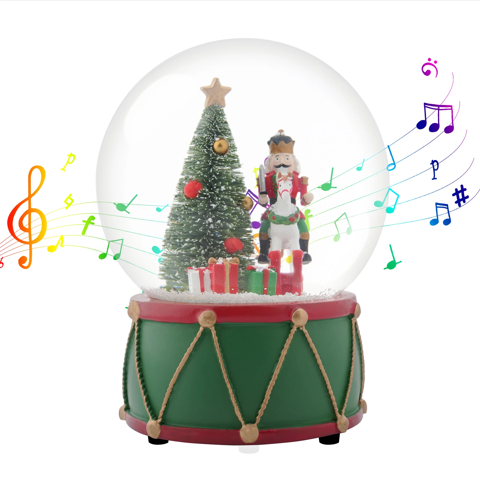 

Christmas Music Snow Globe with Percussion Drum Base and Soldiers on Horseback Perfect Christmas Gift for Collectors and Music